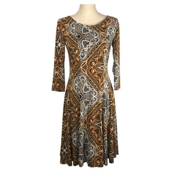 Ellen Tracy Paisley Print Dress Autumnal Pullover Style Size XS - Picture 1 of 7